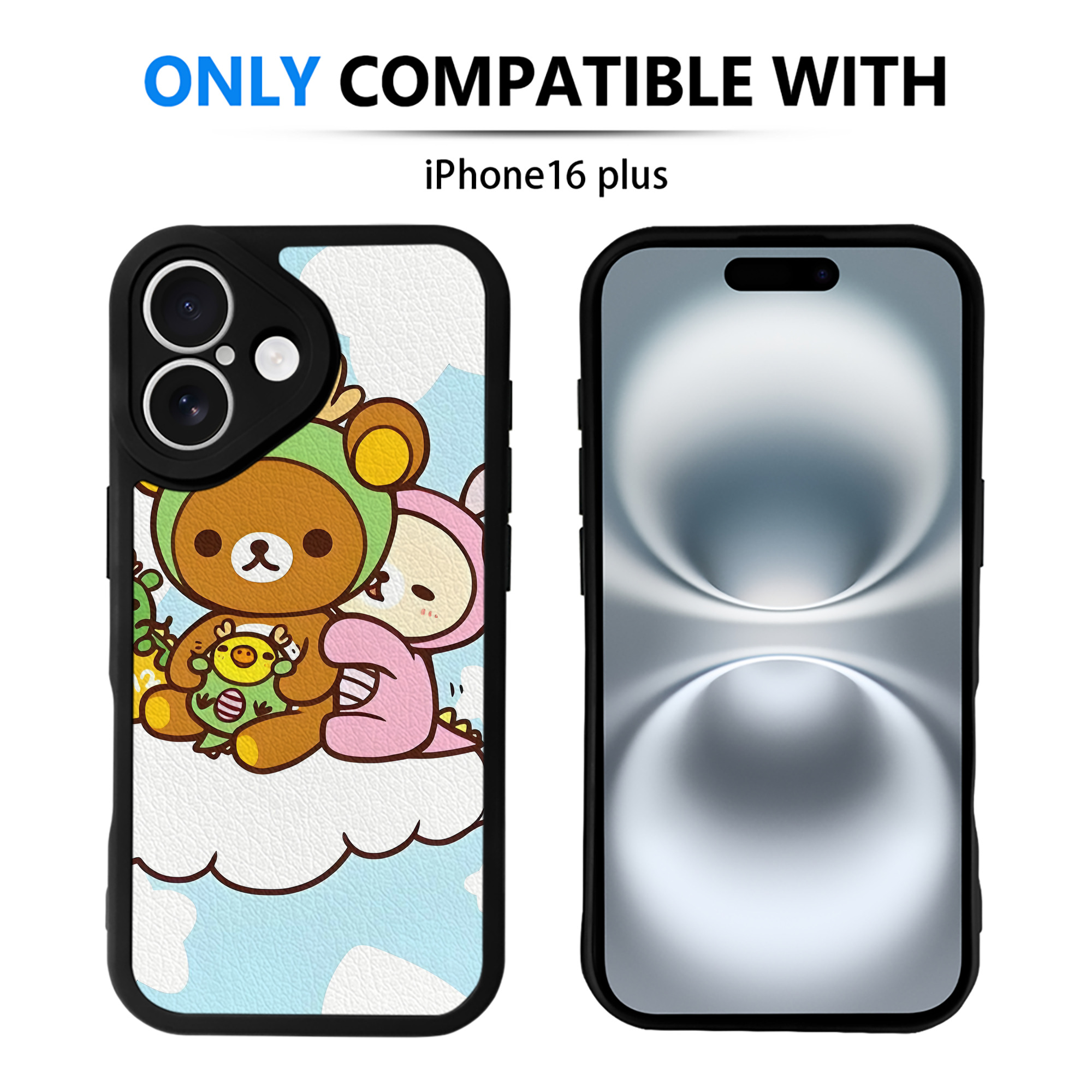 （画像用） リラックマ リラックマ キイロイトリ Rilakkuma Korilakkuma Kiiroitori 【iPhone 16シリーズ対応】シリコンスマホケース（レザー調） 材質：シリコン